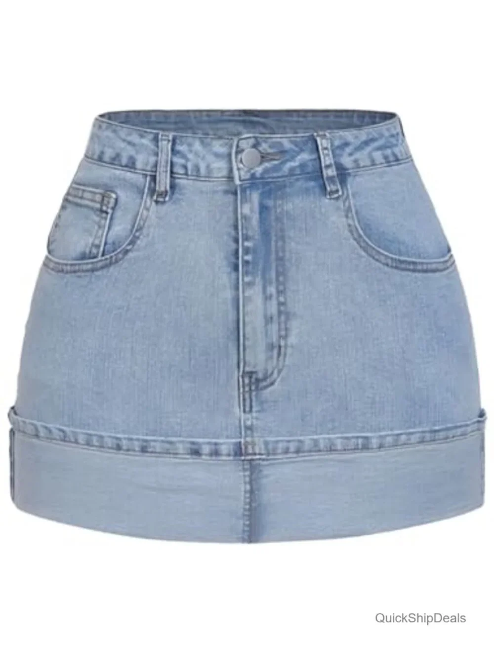 Y2K Low Waisted Denim Mini Skirt Folded Cuff Hem Country Concert Jean Skirt